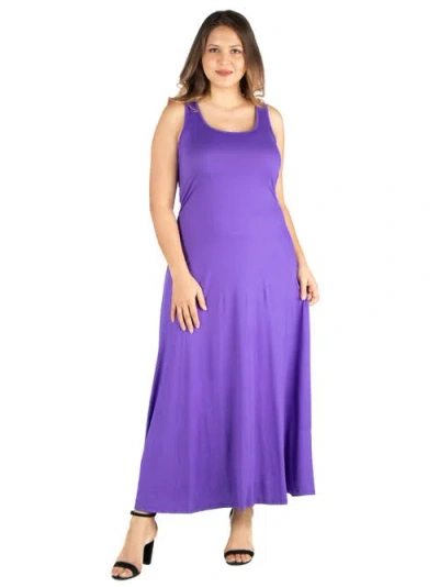 24seven Comfort Apparel Plus Size Simple A-line Tank Maxi Dress In Purple
