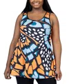 24seven Comfort Apparel Plus Size Scoop Neck Tank Top In Orange Multi