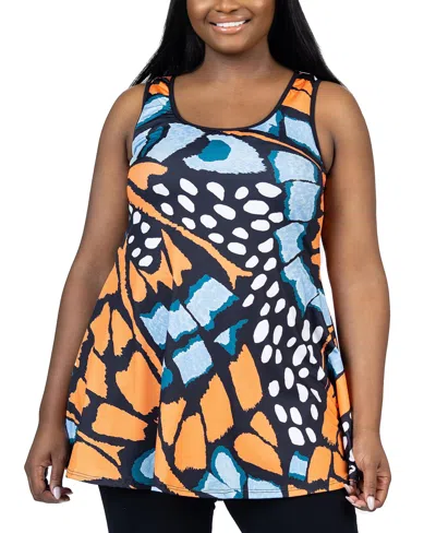 24seven Comfort Apparel Plus Size Scoop Neck Tank Top In Orange Multi