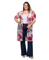 24seven Comfort Apparel Plus Size Sheer Floral Knee Length Duster Cardigan Sweater In Multi