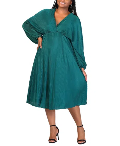 24seven Comfort Apparel Plus Size Shimmer V-neck Midi Dress In Hunter
