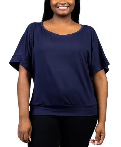 24seven Comfort Apparel Plus Size Short Sleeve Loose Fitting Dolman Top In Navy