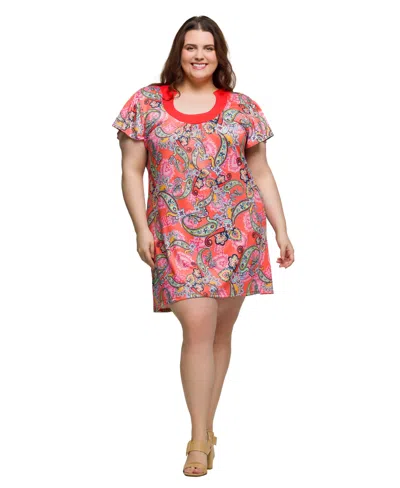 24seven Comfort Apparel Plus Size Short Sleeve Scoop Neck Mini Dress