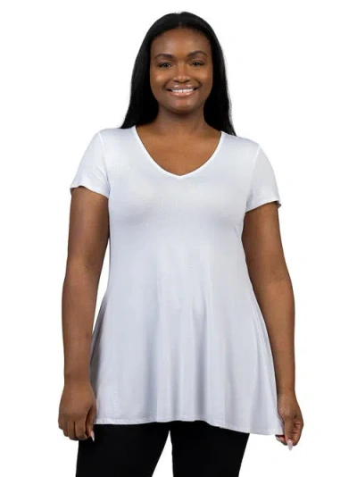 24seven Comfort Apparel Plus Size Short Sleeve V Neck Tunic T Shirt In White