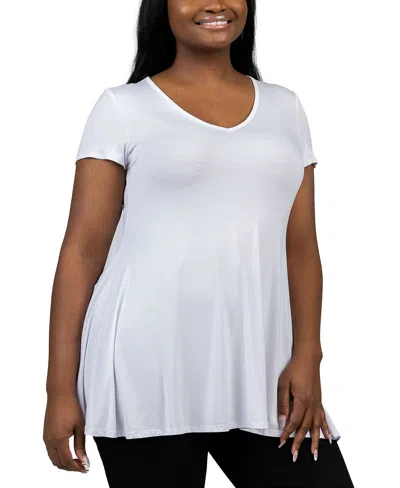 24seven Comfort Apparel Plus Size Short Sleeve V-neck Tunic Top In White