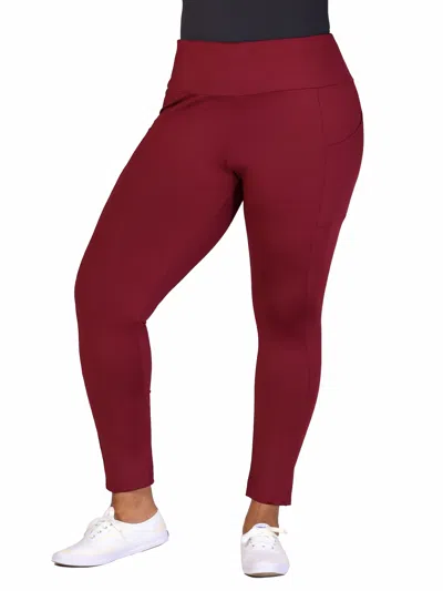 24seven Comfort Apparel Plus Size Side Pocket Ankle Length Yoga Pant Leggings In Burgundy