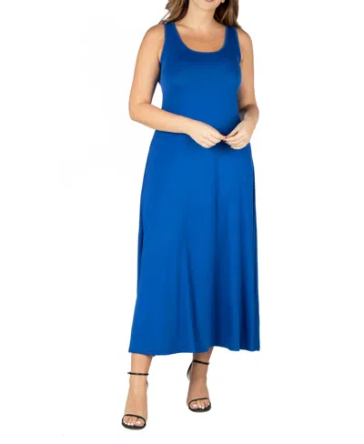 24seven Comfort Apparel Plus Size Simple A-line Tank Maxi Dress In Lapis
