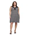 24seven Comfort Apparel Plus Size Sleeveless Collared Mini Dress In Black Multi