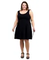 24seven Comfort Apparel Plus Size Sleeveless Dress With Pockets In Black