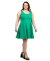 24seven Comfort Apparel Plus Size Sleeveless Midi Fit And Flare Pocket Dress In Green