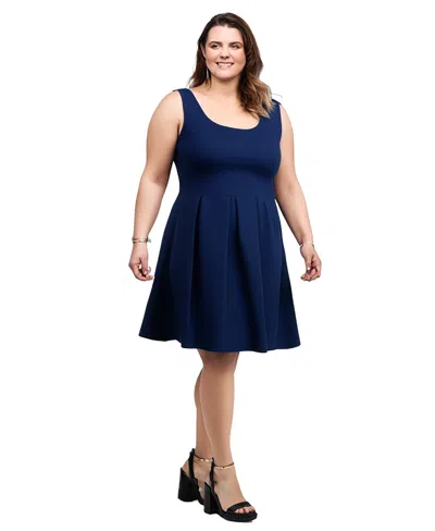 24seven Comfort Apparel Plus Size Sleeveless Dress With Pockets In Navy
