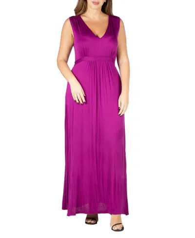 24seven Comfort Apparel Plus Size Sleeveless Empire Waist Maxi Dress In Magenta