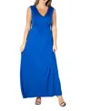 24seven Comfort Apparel Plus Size Sleeveless Empire Waist Maxi Dress In Royal