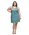 24seven Comfort Apparel Plus Size Sleeveless Knee Length Shift Dress In Blue Multi