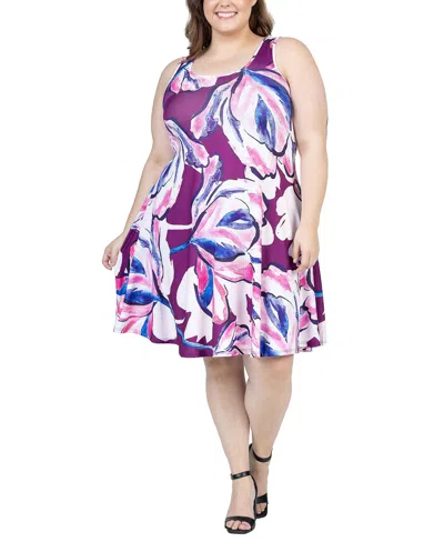 24seven Comfort Apparel Plus Size Sleeveless Knee Length Tank Dress In Purple Multi