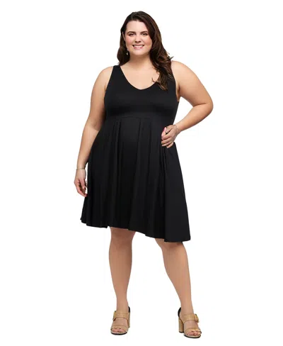 24seven Comfort Apparel Plus Size Sleeveless Midi Fit And Flare Pocket Dress In Black