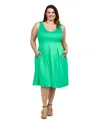 24seven Comfort Apparel Plus Size Sleeveless Midi Fit And Flare Pocket Dress In Green