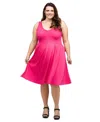 24seven Comfort Apparel Plus Size Sleeveless Midi Fit And Flare Pocket Dress In Pink