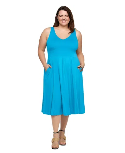24SEVEN COMFORT APPAREL PLUS SIZE SLEEVELESS MIDI FIT AND FLARE POCKET DRESS