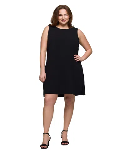 24seven Comfort Apparel Plus Size Sleeveless Mini Shift Dress In Black