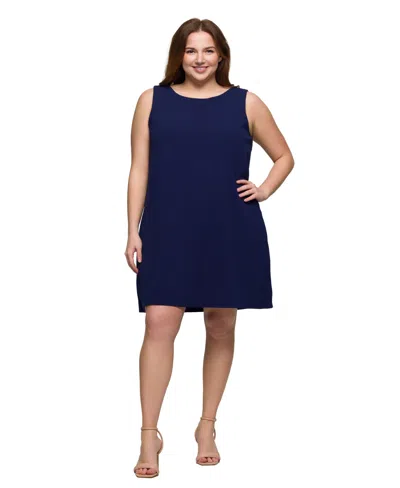24seven Comfort Apparel Plus Size Sleeveless Mini Shift Dress In Navy