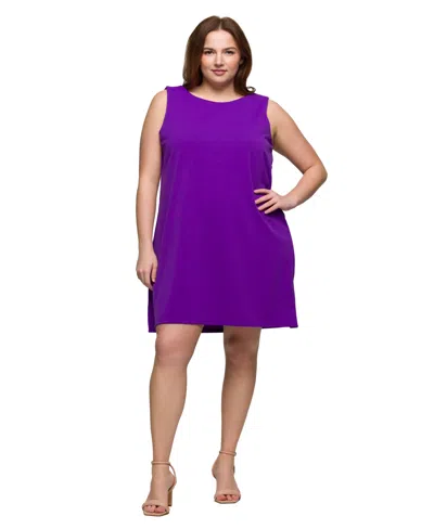 24seven Comfort Apparel Plus Size Sleeveless Mini Shift Dress In Purple