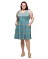 24seven Comfort Apparel Plus Size Sleeveless Pleated Knee Length Pocket Dress In Multi
