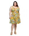 24seven Comfort Apparel Plus Size Sleeveless Pleated Knee Length Pocket Dress In Yellow Multi