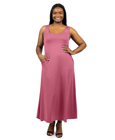 24seven Comfort Apparel Plus Size Sleeveless Tank Maxi Dress With Pockets In Rose