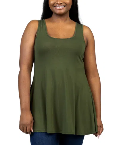 24seven Comfort Apparel Plus Size Sleeveless Tunic Tank Top In Olive