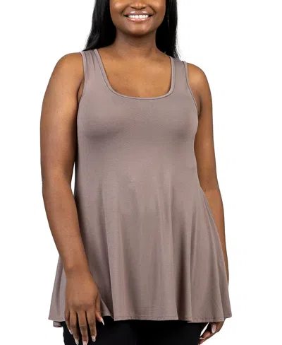 24seven Comfort Apparel Plus Size Sleeveless Tunic Tank Top In Taupe