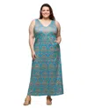 24seven Comfort Apparel Plus Size Sleeveless V-neck Maxi Dress With Pockets In Blue