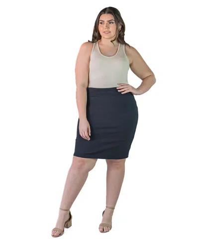 24SEVEN COMFORT APPAREL PLUS SIZE SOLID COLOR ELASTIC WAIST KNEE LENGTH PENCIL SKIRT
