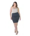 24seven Comfort Apparel Plus Size Solid Color Elastic Waist Knee Length Pencil Skirt In Charcoal