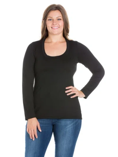 24seven Comfort Apparel Plus Size Solid Long Sleeve Scoop Neck  Womens Tee In Black