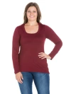 24seven Comfort Apparel Plus Size Solid Long Sleeve Scoop Neck  Womens Tee In Burgundy