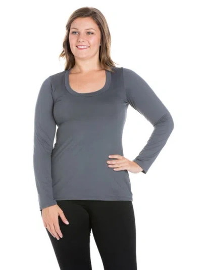 24seven Comfort Apparel Plus Size Solid Long Sleeve Scoop Neck  Womens Tee In Gray