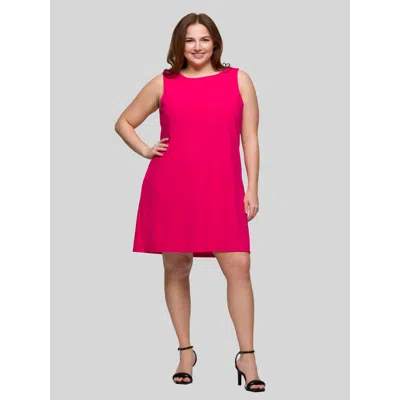 24seven Comfort Apparel Plus Size Solid Round Neck Sleeveless Mini Shift Dress In Pink
