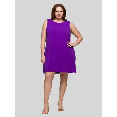 24seven Comfort Apparel Plus Size Solid Round Neck Sleeveless Mini Shift Dress In Purple