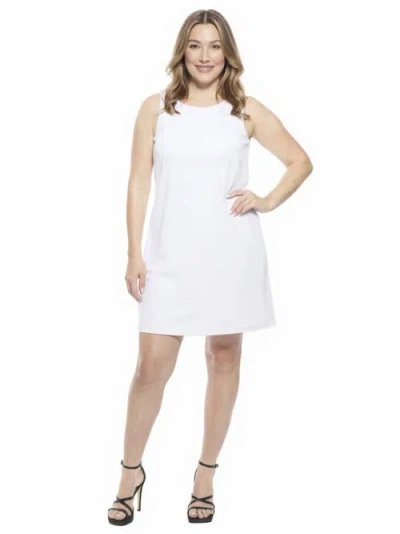 24seven Comfort Apparel Plus Size Solid Round Neck Sleeveless Mini Shift Dress In White
