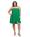 24seven Comfort Apparel Plus Size Square Neck Spaghetti Strap Smocked Pocket Mini Dress