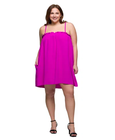 24seven Comfort Apparel Plus Size Square Neck Spaghetti Strap Smocked Pocket Mini Dress