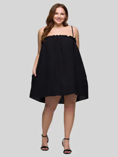 24seven Comfort Apparel Plus Size Square Neck Spaghetti Strap Smocked Pocket Mini Dress In Black