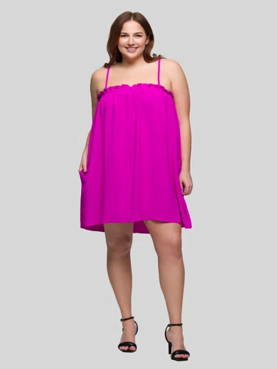 24seven Comfort Apparel Plus Size Square Neck Spaghetti Strap Smocked Pocket Mini Dress In Purple