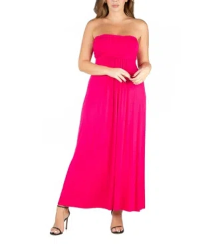 24seven Comfort Apparel Plus Size Strapless Maxi Dress In Pink