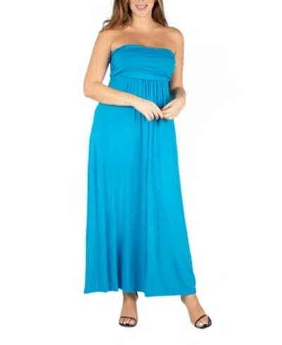24seven Comfort Apparel Plus Size Strapless Maxi Dress In Turquoise