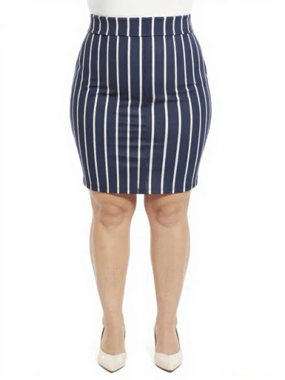 24seven Comfort Apparel Plus Size Striped Elastic Waist Knee Length Pencil Skirt In Multi