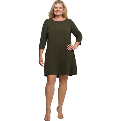 24seven Comfort Apparel Plus Size Three Quarter Sleeve A Line Knee Length Dress In Green