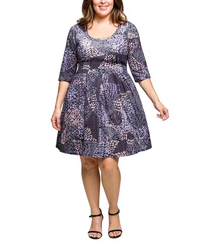 24seven Comfort Apparel Plus Size Three Quarter Sleeve Fit And Flare Dress In Gray