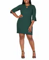 24seven Comfort Apparel Plus Size Three Quarter Sleeve Mini Dress In Hunter